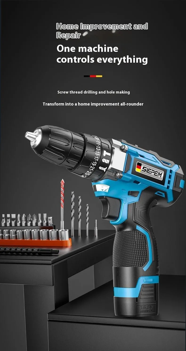12V two-speed pistol grip electric drill driver with plastic storage case
