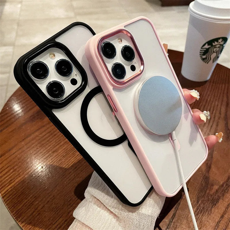 Acrylic magnetic soft edge phone case with anti-fingerprint sprayed finish for iPhone in multiple colours