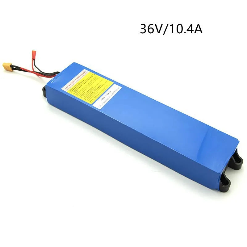 36 volt electric scooter lithium battery pack showing three capacity options: 6.6Ah, 7.8Ah, and 10.4Ah.