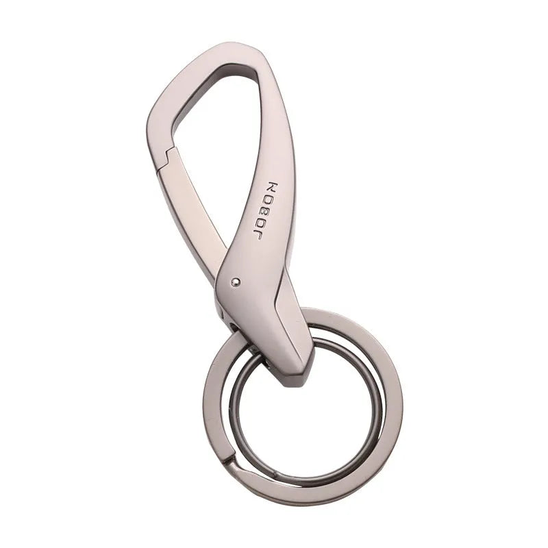 Black zinc alloy car key chain with two metal rings and a waist-hanging clip.