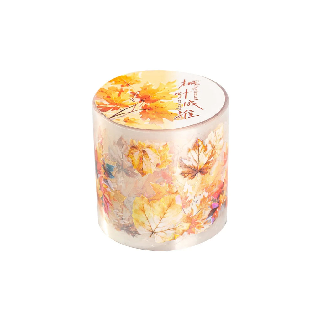 Roll of Deciduous Poetry Series decorative stickers showing leaf patterns including ginkgo and maple leaves.