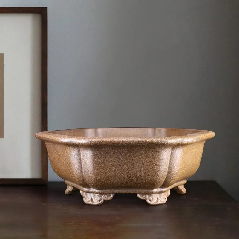 Handmade purple sand bonsai basin for traditional tea plant display