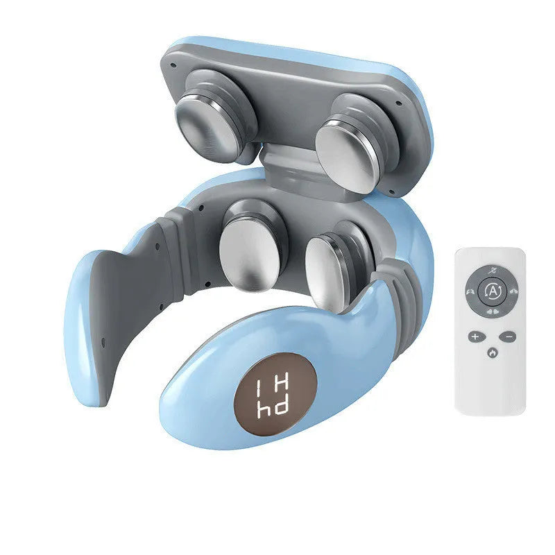 Smart electric pulse back and neck massager with 4 heads, remote control, and hot compress