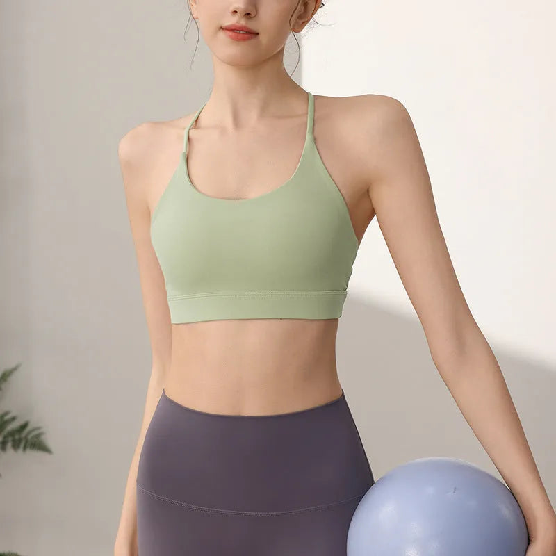 Women's Nylon sports vest with double shoulder straps in various colours for running and yoga