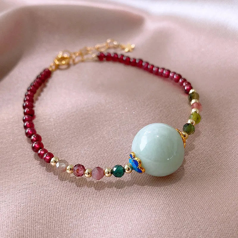 Aquamarine garnet bracelet with Chinese style design and Korean fashion elements, tourmaline construction with drop shape