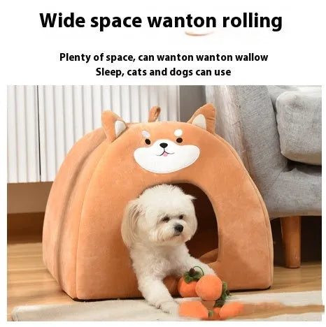 Warm machine washable cloth cat bed in three sizes for autumn and winter