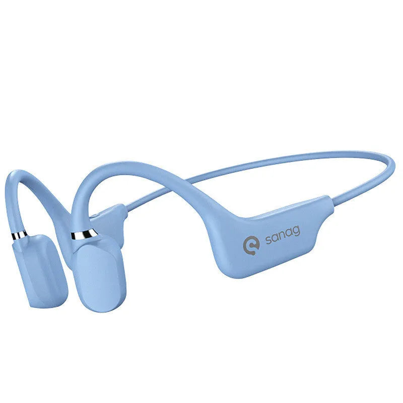 Bone conduction Bluetooth headset with hanging neck design shown in multiple colour options