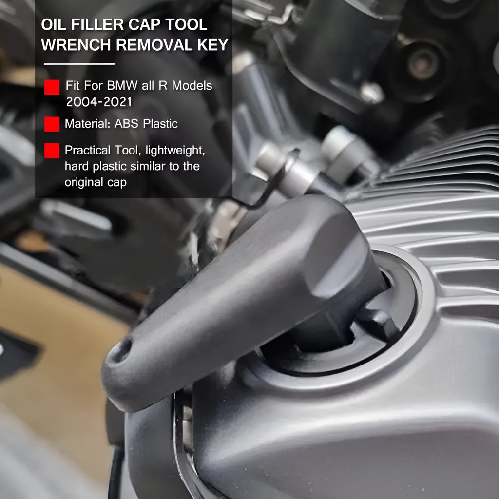 Black nylon quick release oil cap wrench for BMW R model motorcycles