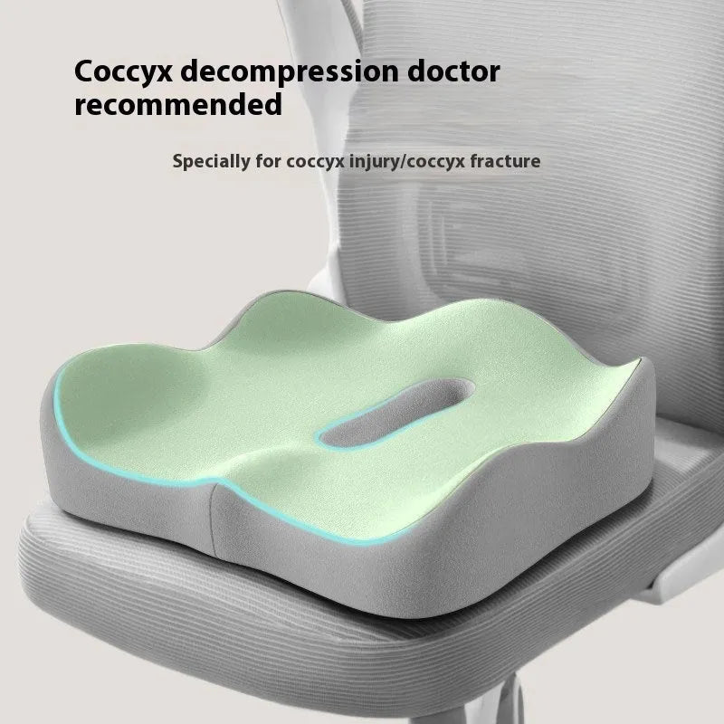 Memory foam seat cushion with waist support and tail vertebra decompression in volunteer material