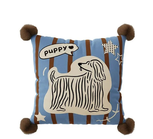 Cartoon anime printed sofa cushion pillow with removable cover in blue, brown, or white colours