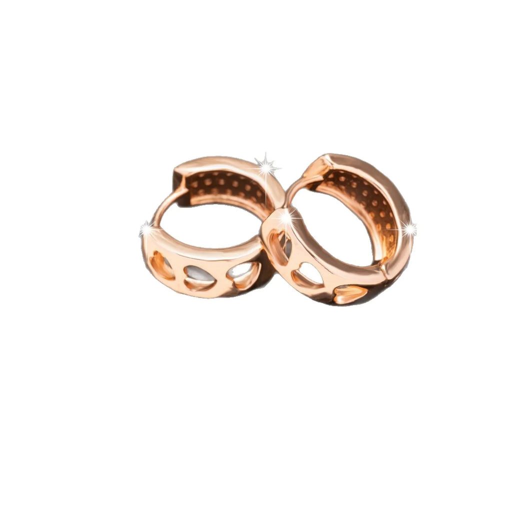 Rose gold women's earrings with three hollowed-out heart shapes in circular pattern