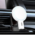 White foldable magnetic wireless charger showing dual charging coils and compact folded dimensions