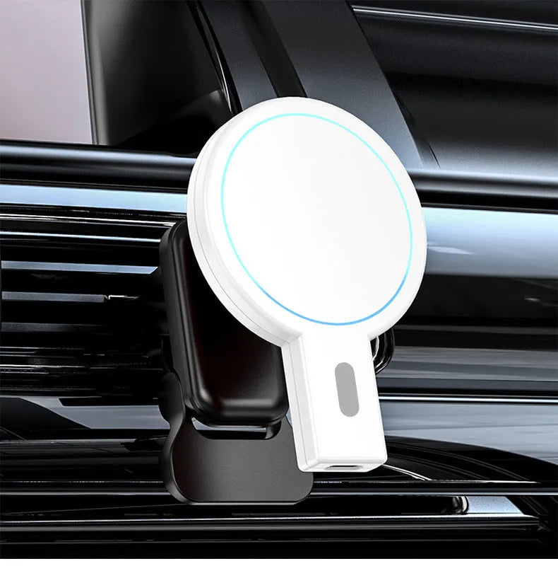 White foldable magnetic wireless charger showing dual charging coils and compact folded dimensions