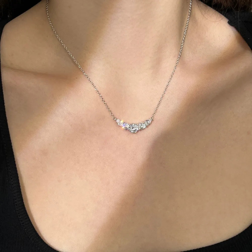 925 sterling silver necklace with zircon inlay platinum colour for women pendant chain