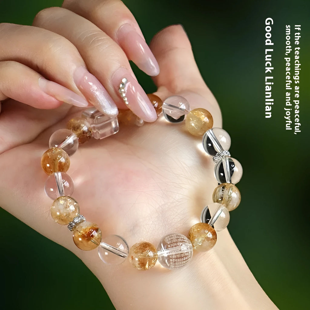 Huang Tajing women's bracelet with white crystal beads and yellow freshwater pearls, handcrafted fashion jewellery