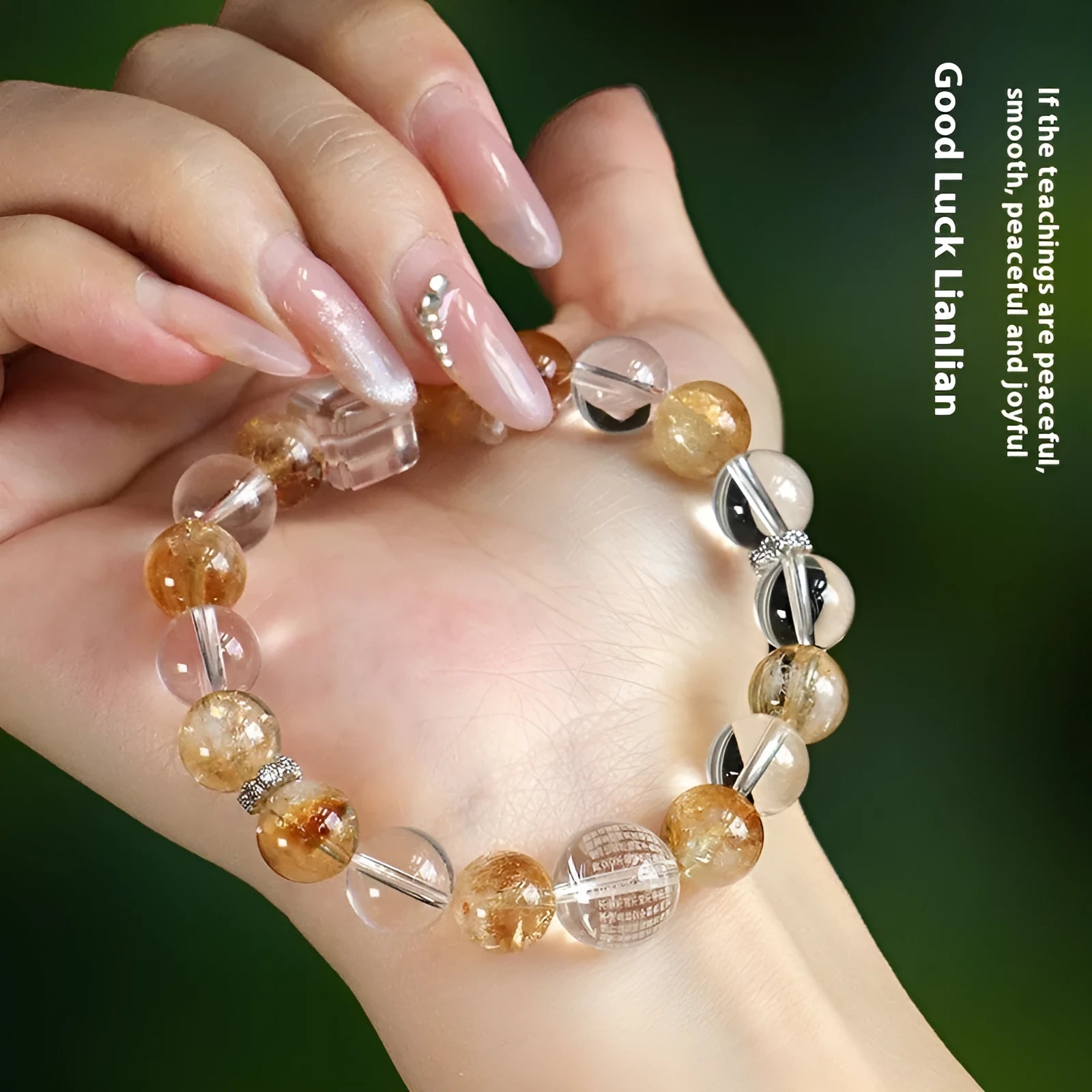 Huang Tajing women's bracelet with white crystal beads and yellow freshwater pearls, handcrafted fashion jewellery