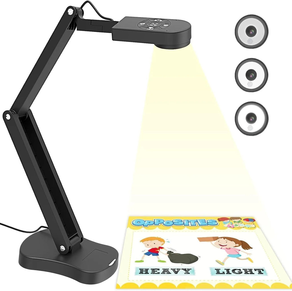 USB computer webcam with a built-in microphone on a desk, showing different model options with remote controls and cables.