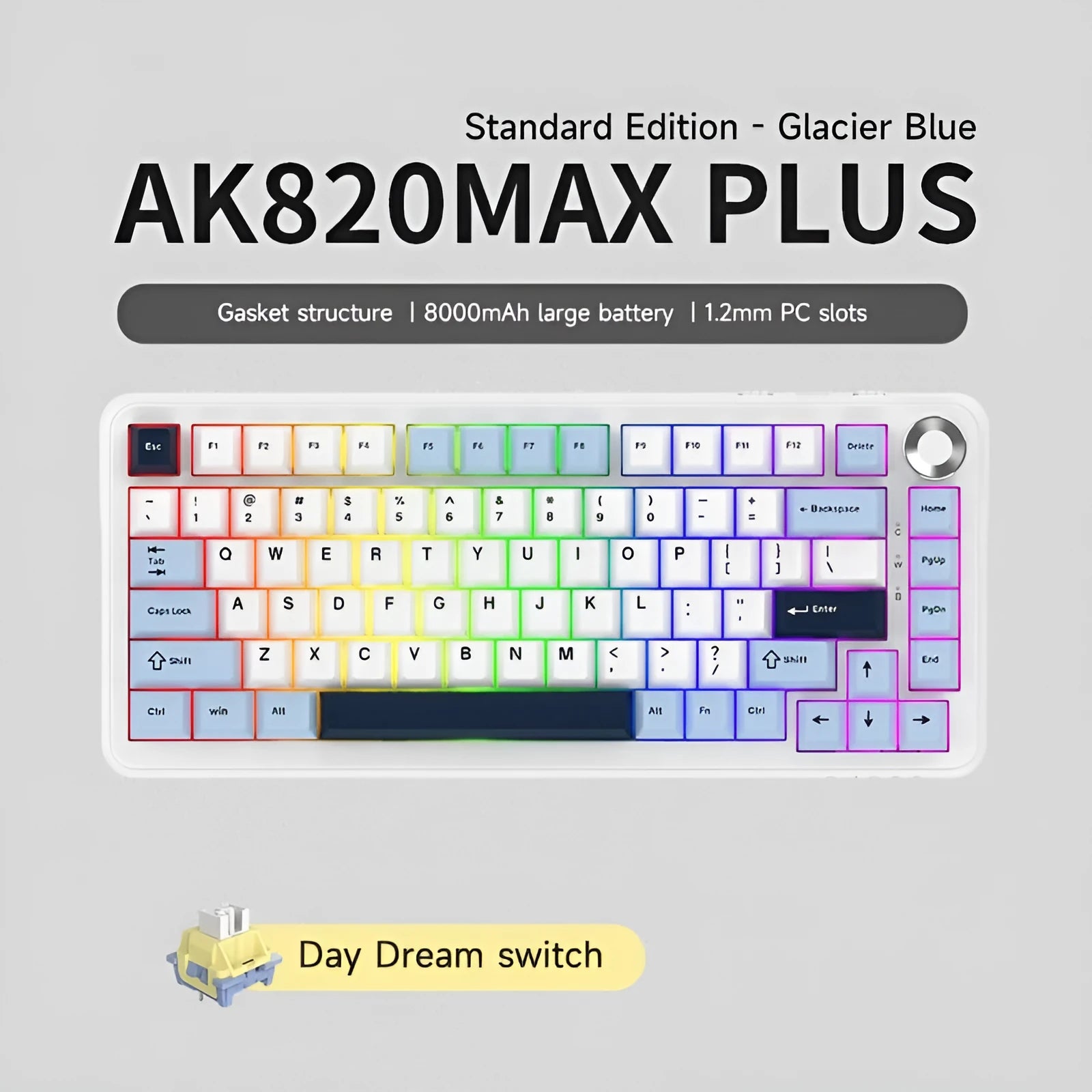Black, Grey and Yellow three-mode wireless mechanical keyboard with key puller tools on a desk