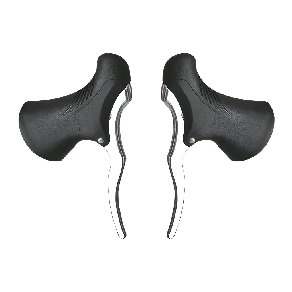 Pair of aluminium alloy road bicycle brake levers in black and silver finish