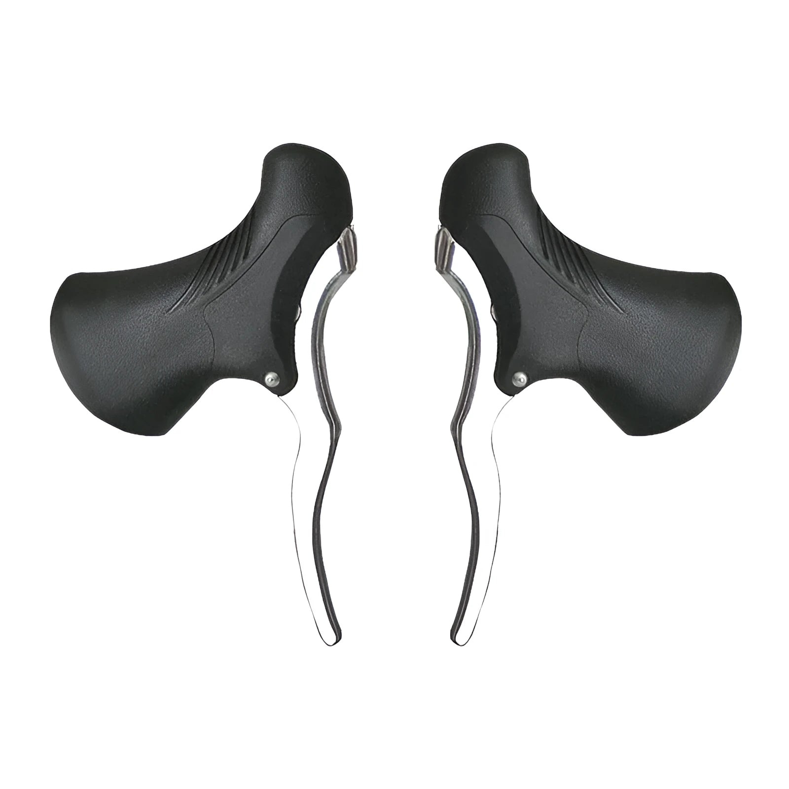 Pair of aluminium alloy road bicycle brake levers in black and silver finish