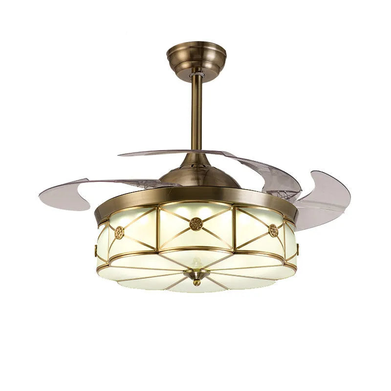 Gold 42-inch ceiling fan light with invisible blades and integrated LED lights