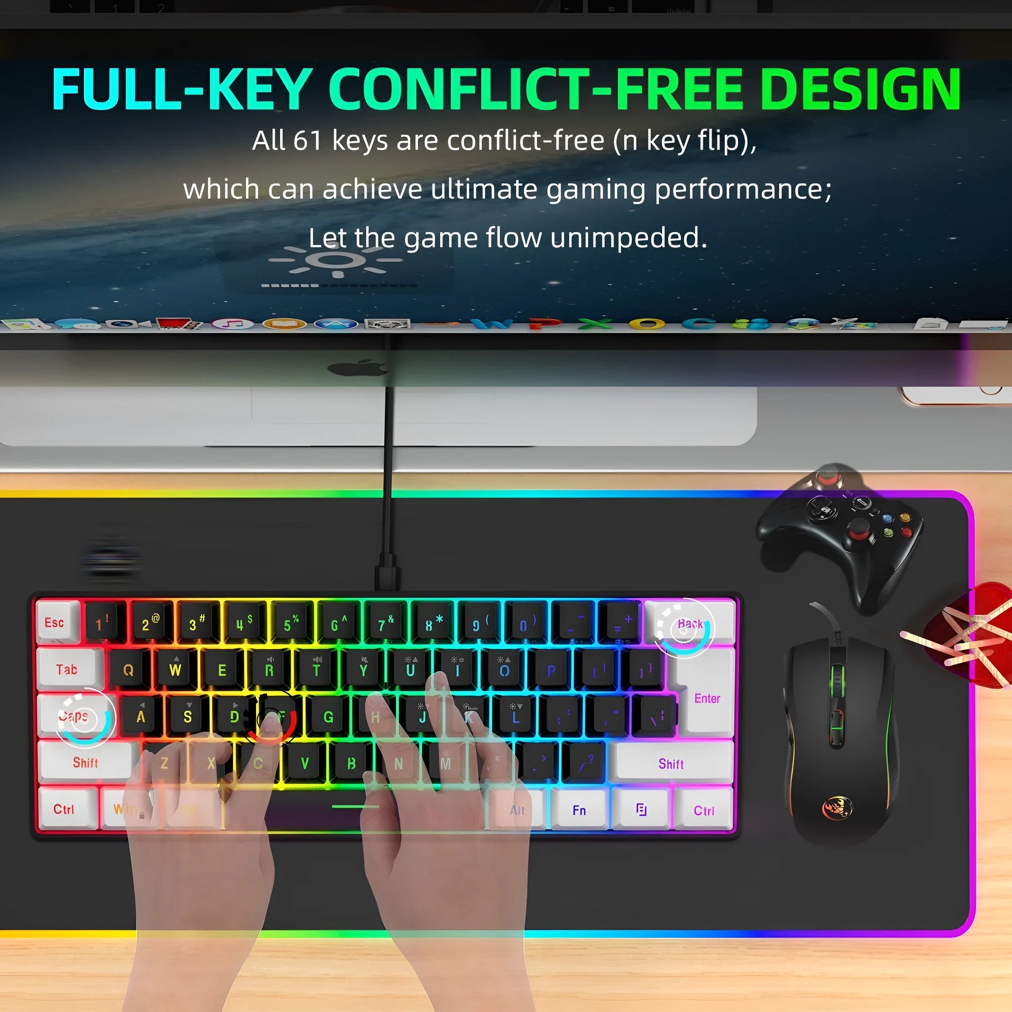 V700WB A869 gaming keyboard and mouse combo in mixed black and white colours with backlighting