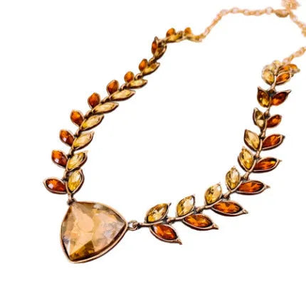 Flower shape alloy pendant necklace and earrings set in golden brown with green accents, 51-60cm adjustable chain, retro wheat design