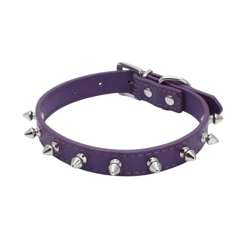 Studded dog collar with metal spikes on thickened PU leather in various colours and sizes