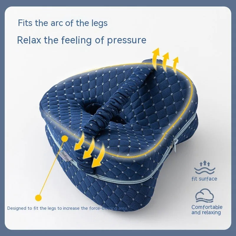 Love heart-shaped dark blue memory foam leg pillow for adult knee support