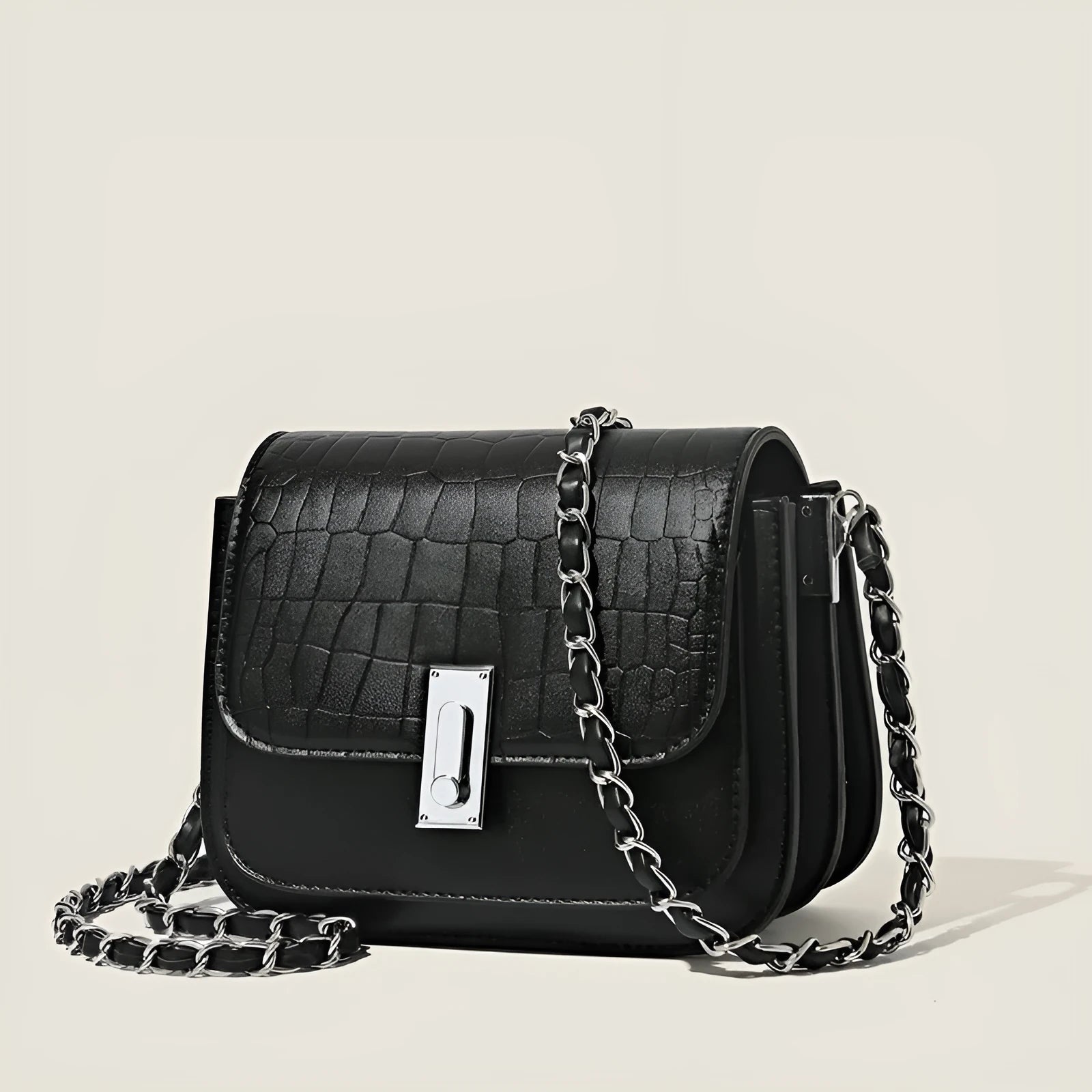 Women's soft PU leather shoulder bag in horizontal square shape with mobile phone pocket