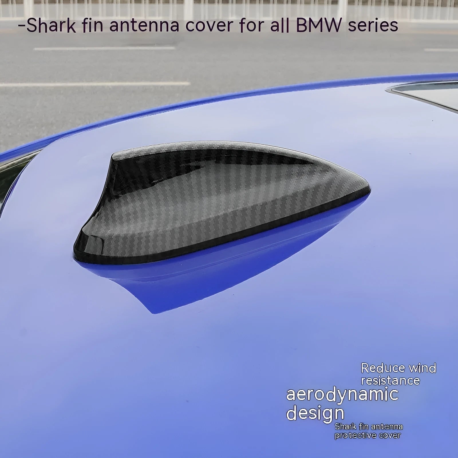BMW shark fin antenna cover in carbon pattern or piano black finishes