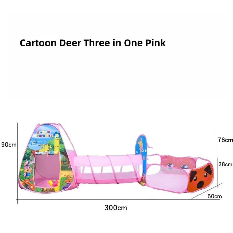 Three-in-one children's play tent with ball pool and tunnel in marine cartoon design