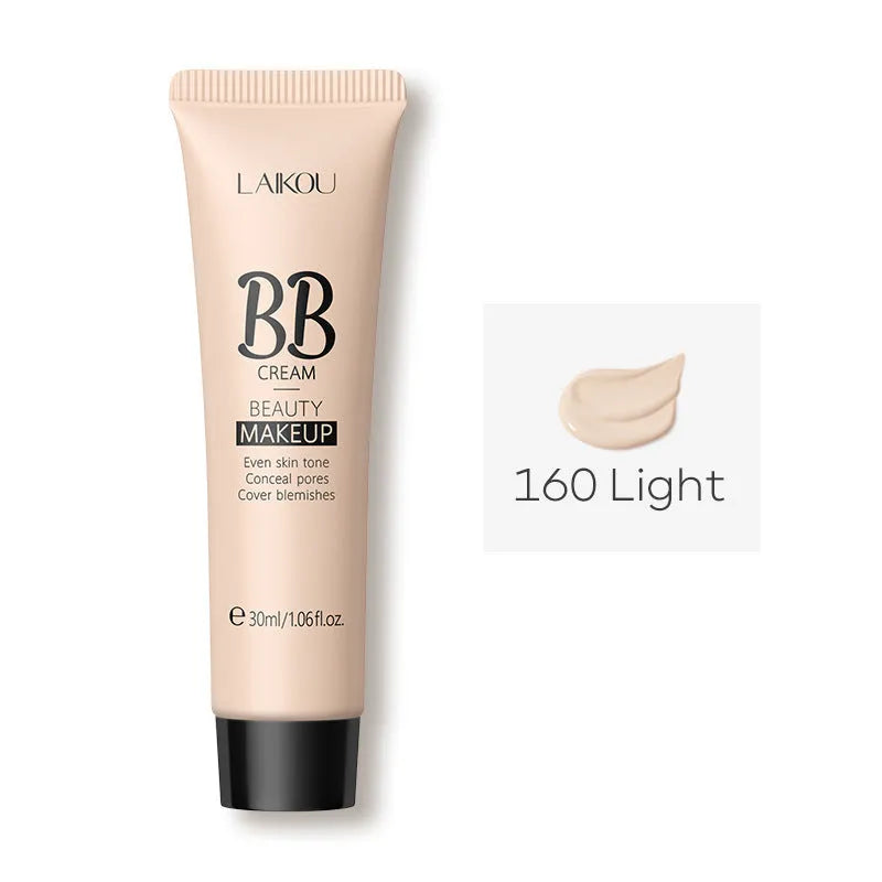 30ml tube of BB cream foundation showing nine colour shade options from ivory white to brown.