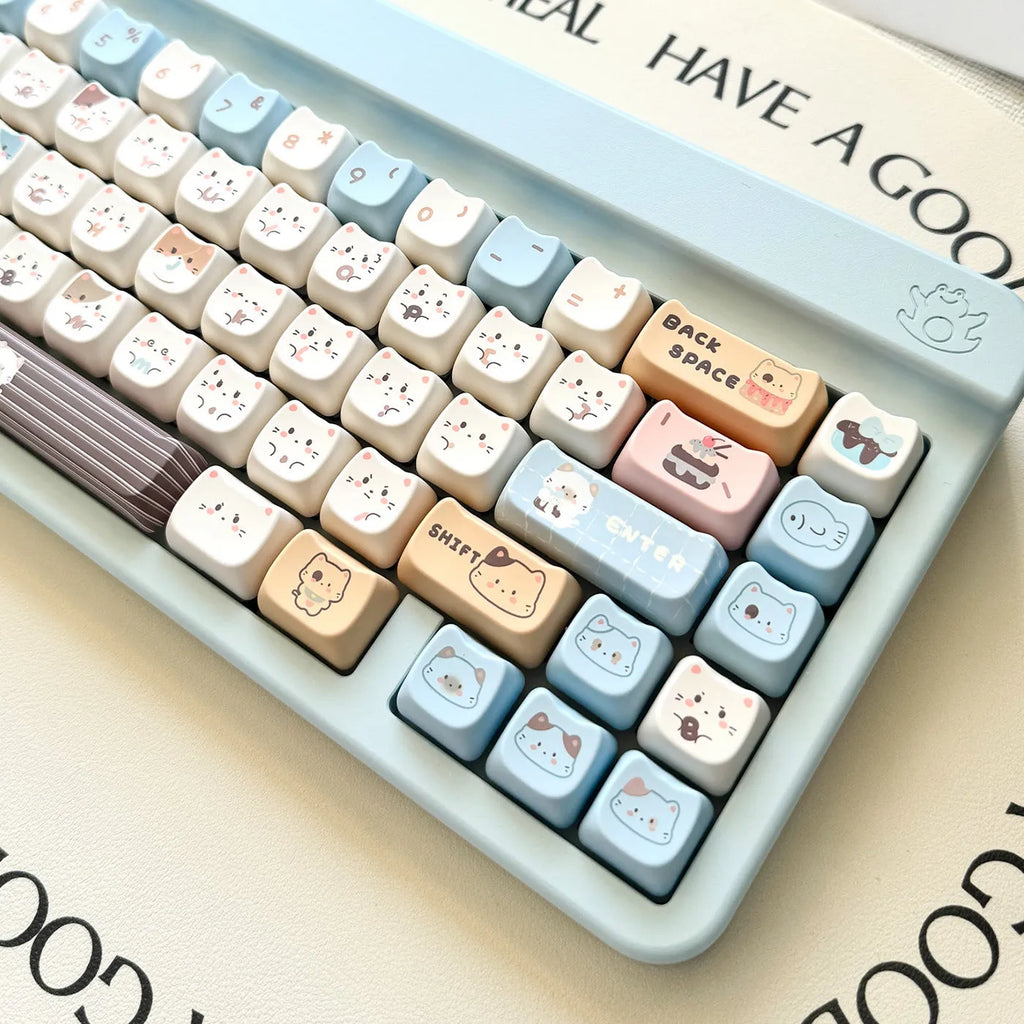 High Sea Salt Cat colour theme PBT plastic keycap set for mechanical keyboards, showing standard keys and a separate 7u spacebar.
