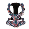 Floral pattern pure cotton dog chest strap harness in red, blue, or green colours