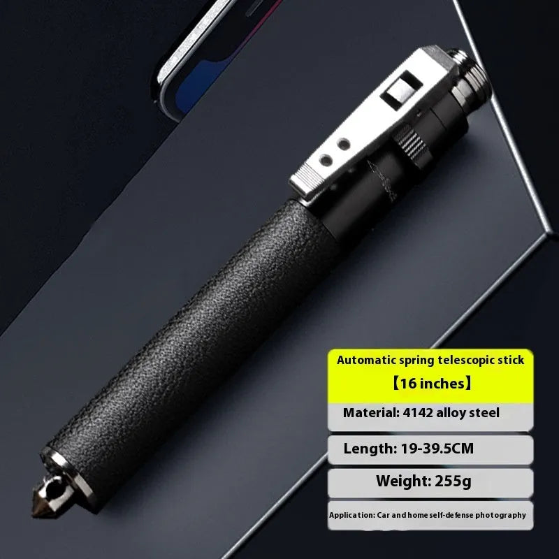Titanium black automatic spring expandable baton in three sizes: 16 inch, 21 inch, and 26 inch.