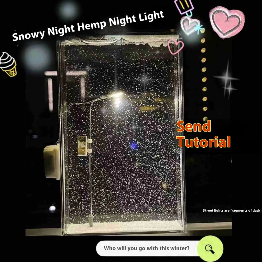 DIY snowy landscape night light kit with LED Christmas lights and flowing snow scene for desktop decoration