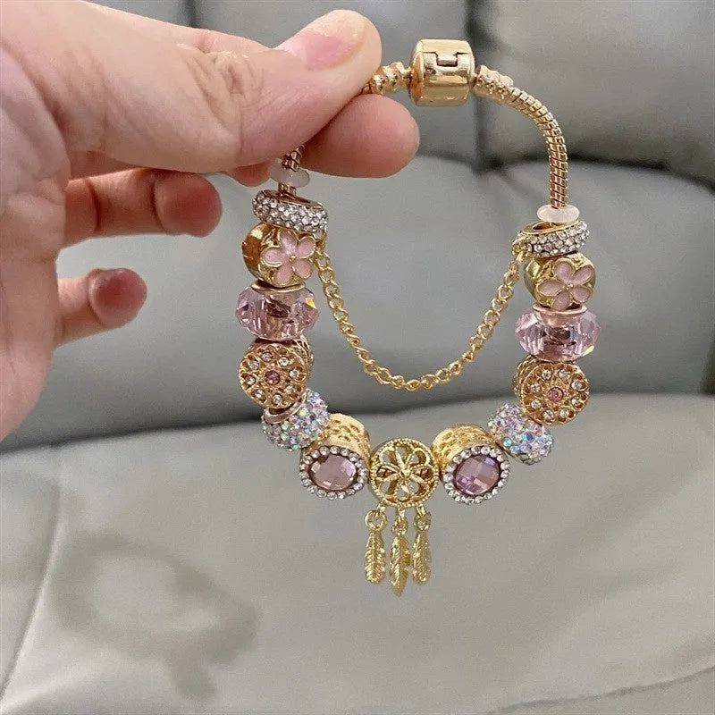 Women's dreamcatcher star bracelet with electroplated finish and colorful crystals