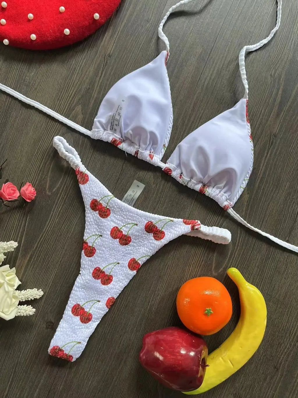 Women's printed bikini swimsuit in briefs style with cotton lining, shown in colour RT2110