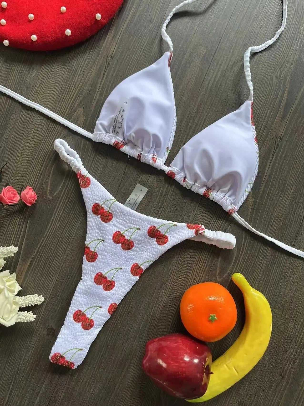 Women's printed bikini swimsuit in briefs style with cotton lining, shown in colour RT2110
