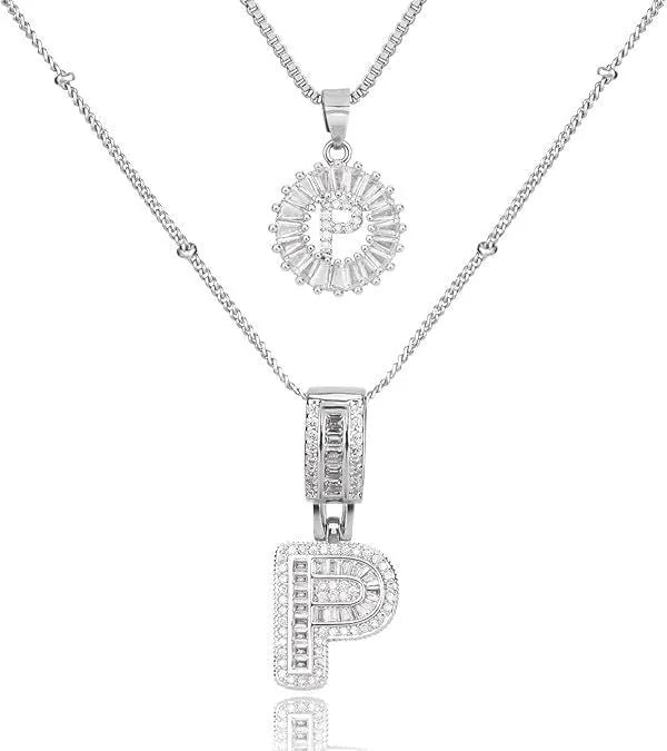 18K gold plated copper alphabet pendant necklace letter A with melon seeds chain on white background