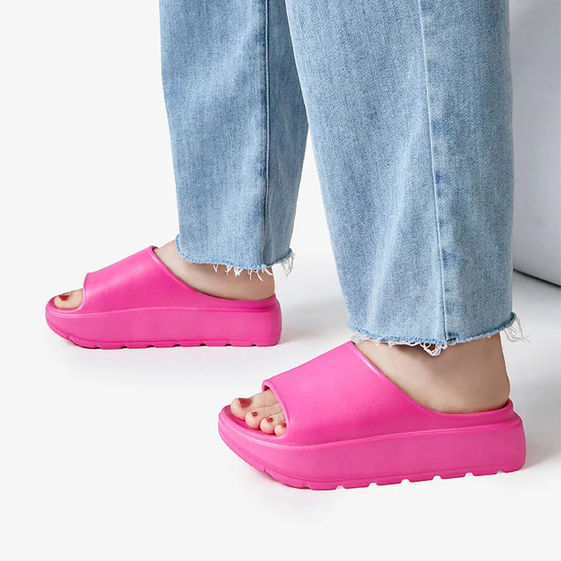 Women's thick-soled EVA slippers with fish mouth design in beige, black, khaki or rose red colours
