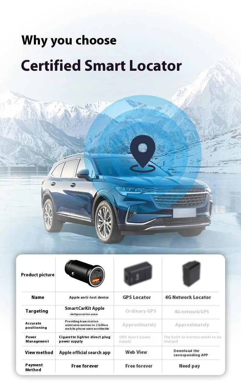 Black ABS plastic GPS car charger locator for 12V socket vehicle tracking.