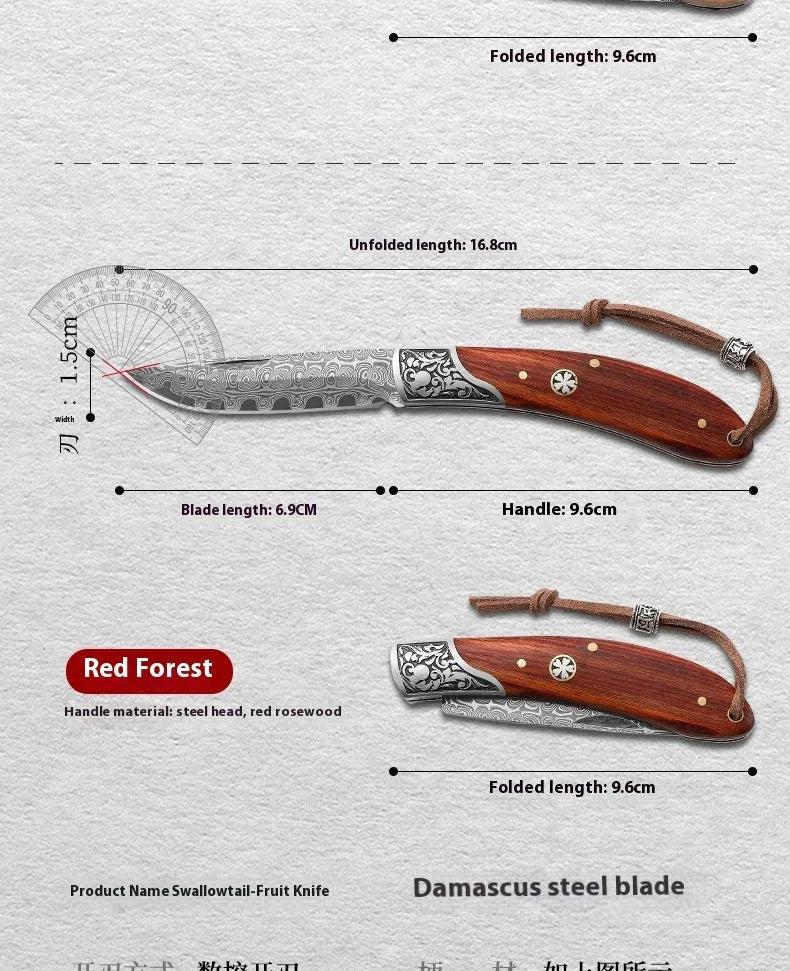 VG10 stainless steel folding pocket knife with dovetail locking mechanism in blue or red colour options