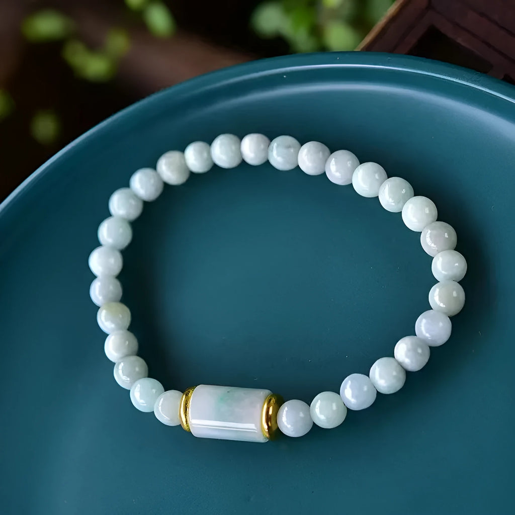 Emerald green Myanmar jade bracelet with round beads for men and women