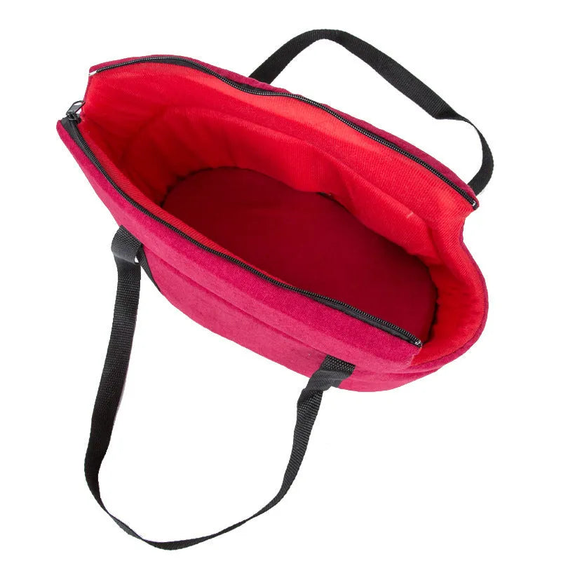 Portable mesh dog carrier bag for small pets, available in Gray and Red, with foldable design