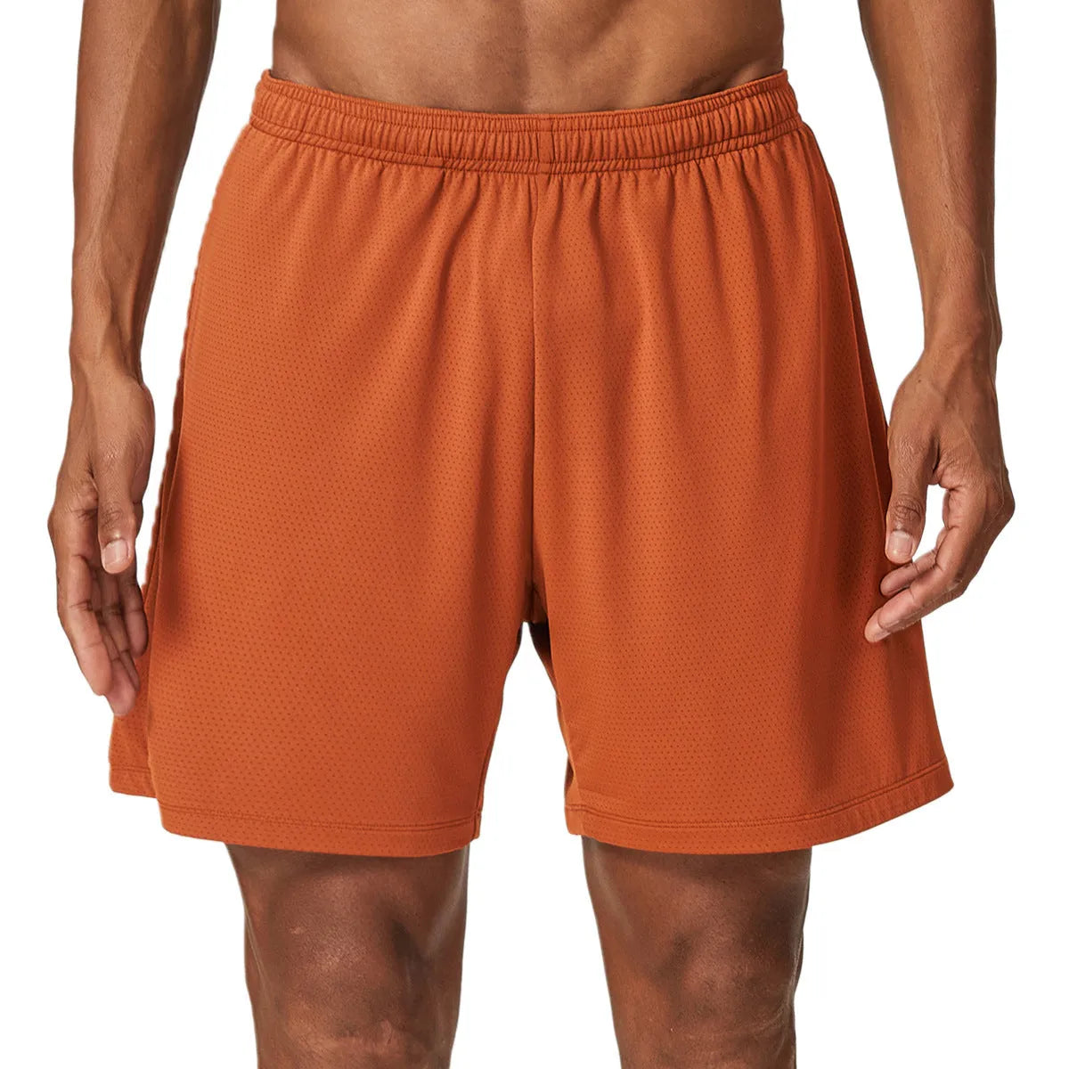 Men's sky green quick-dry running shorts with a double-layer design and mid-waist fit.