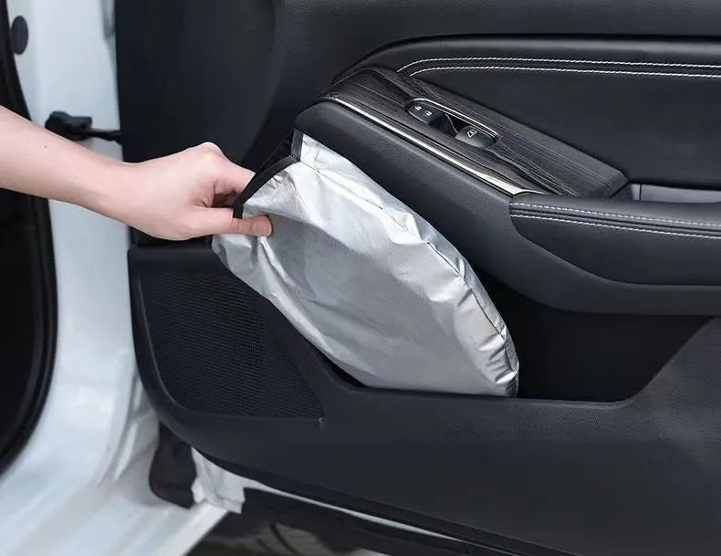 Aluminium foil car sunshade in titanium silver colour showing reflective surface