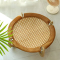 Brown woven rattan pet hammock bed measuring 46cm square with 17.5cm elevation