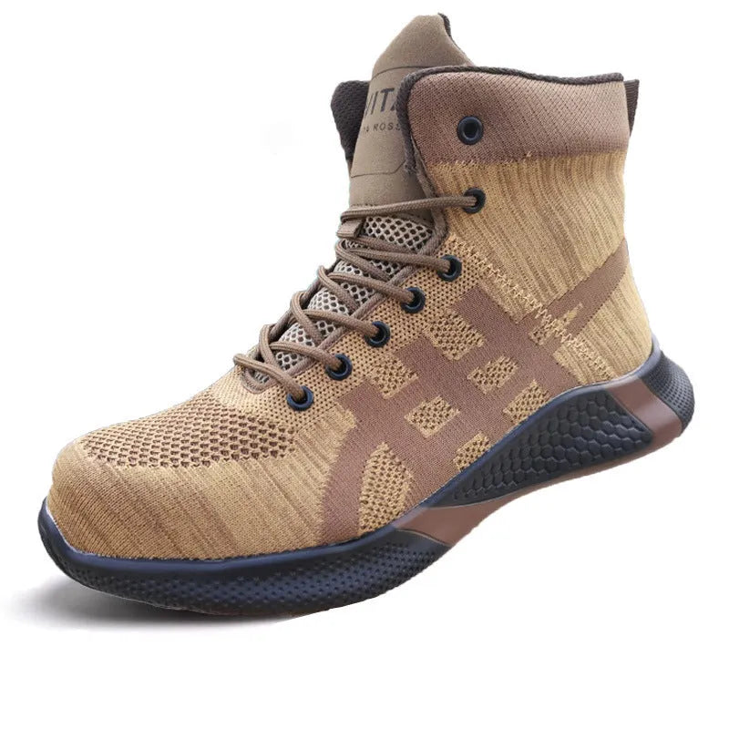 Winter plush lace-up safety boots for men with steel toe and warm lining